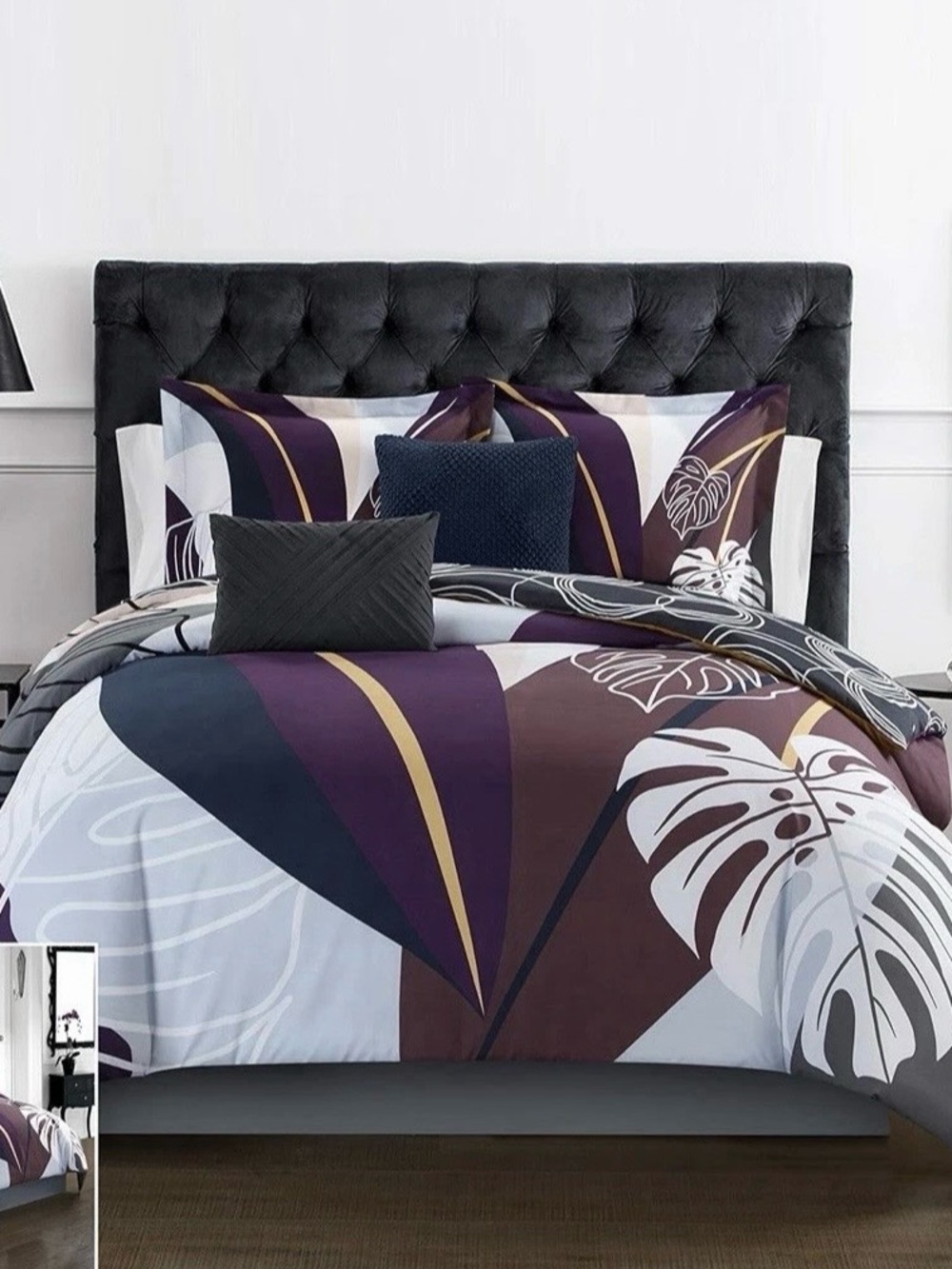 Chic Home King Size 5pc Modern  Tropical Leaf Comforter Set in Deep Purple